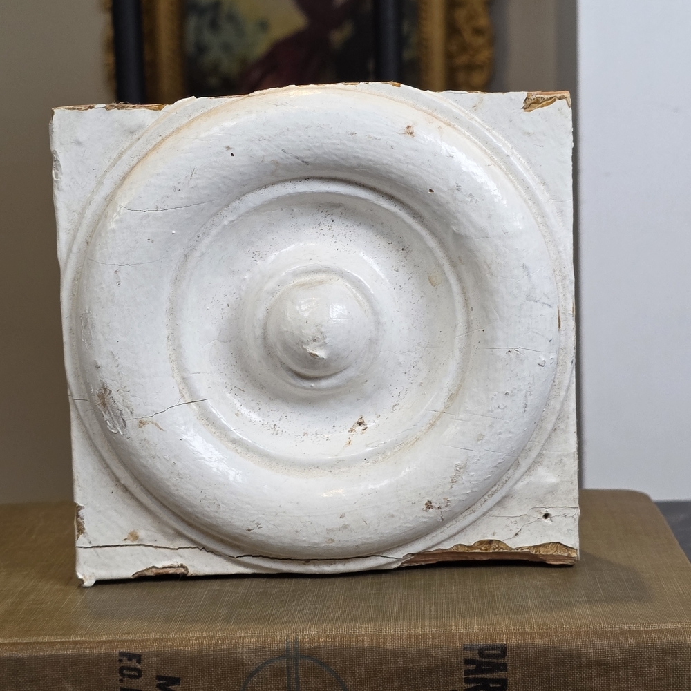 Antique Wood Plinth Block Rosette Architectural Salvage Bullseye Door Trim 5"